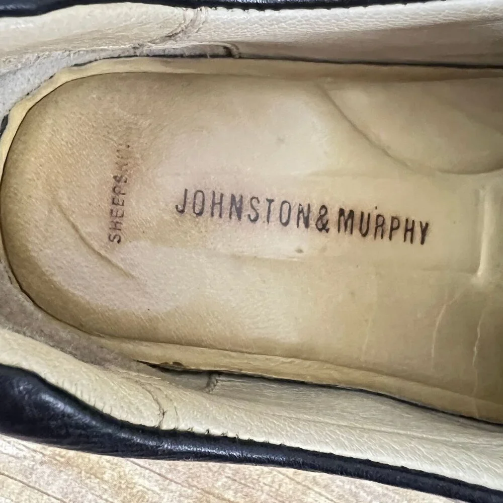 JOHNSTON‎ & MURPHY Shuler Bicycle Black Sheepskin Leather Oxfords Shoes 9 D